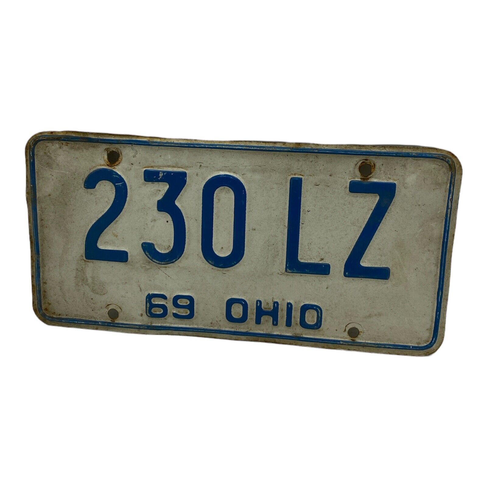 Old License Plate RUSTY CRUSTY  Woppity Bent - Ohio 1969 Plate no. 230 LZ
