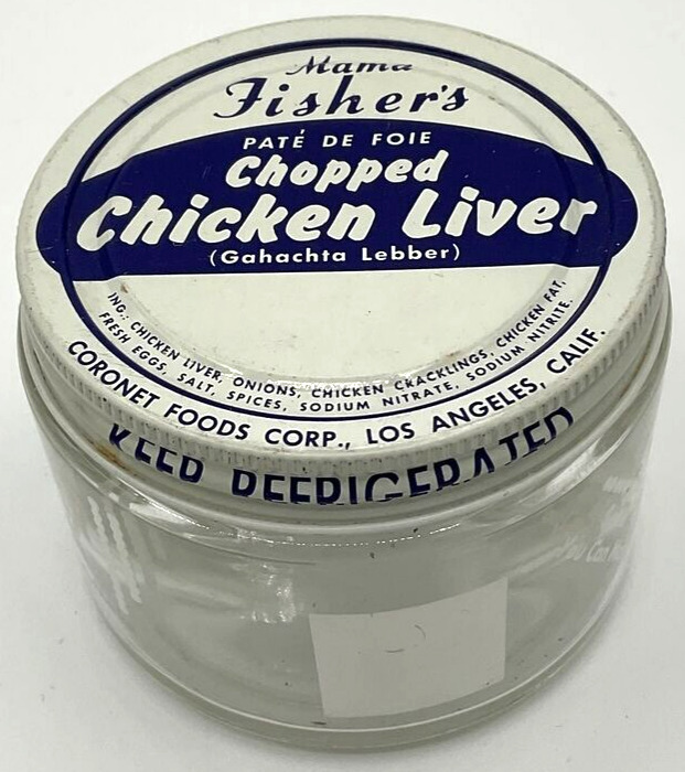 Vintage Mama Fisher’s Chopped Chicken Livers Jar Pate 7.5 oz California 