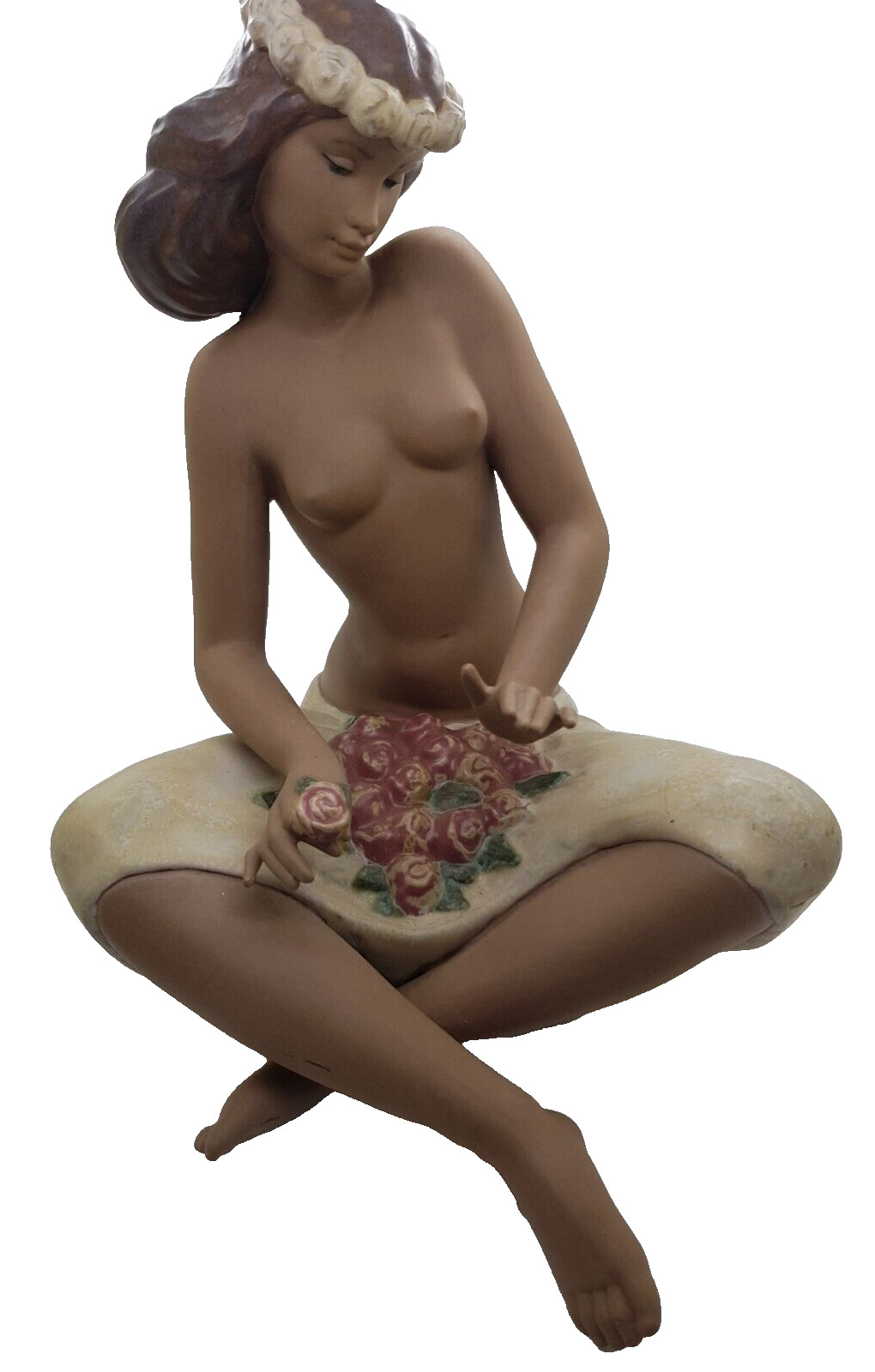 Nao by Lladro Hawaiian Seated Woman w/ Roses Figurine