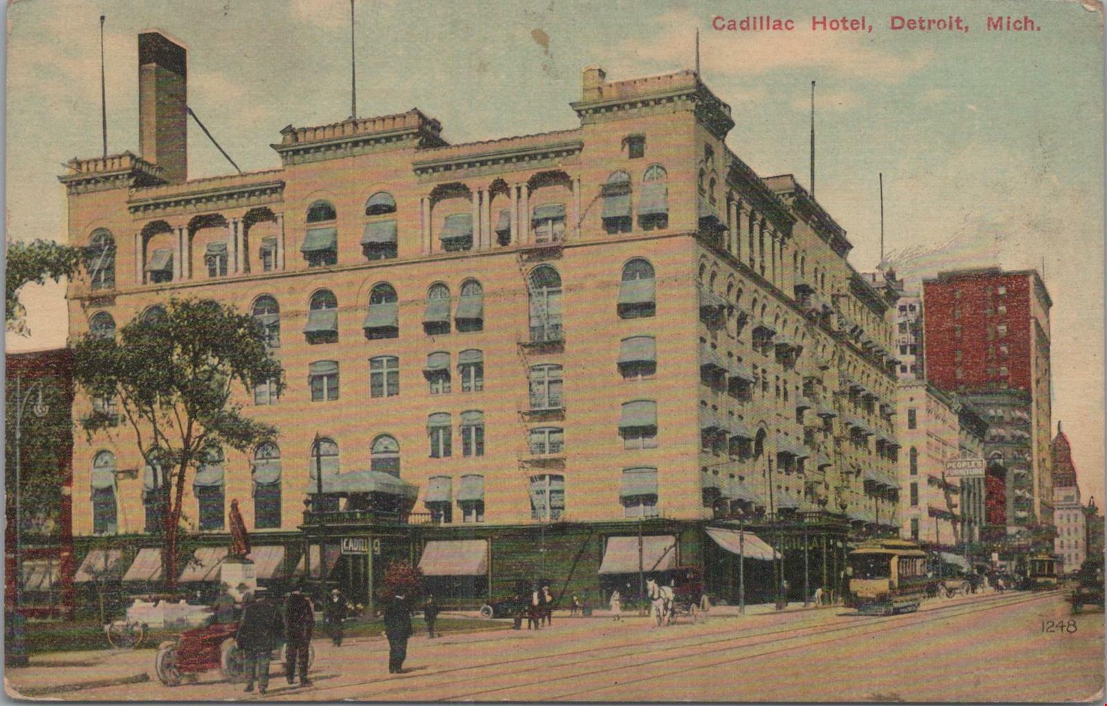 Postcard Cadillac Hotel Detroit MI Michigan 1913