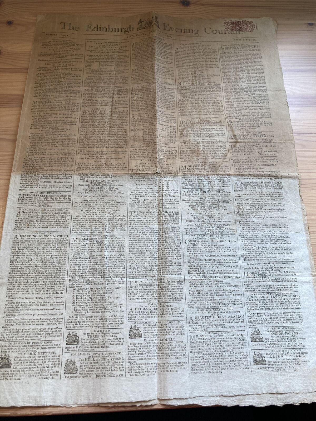 Antique Newspaper - Edinburgh Evening Courant - May 23rd 1801