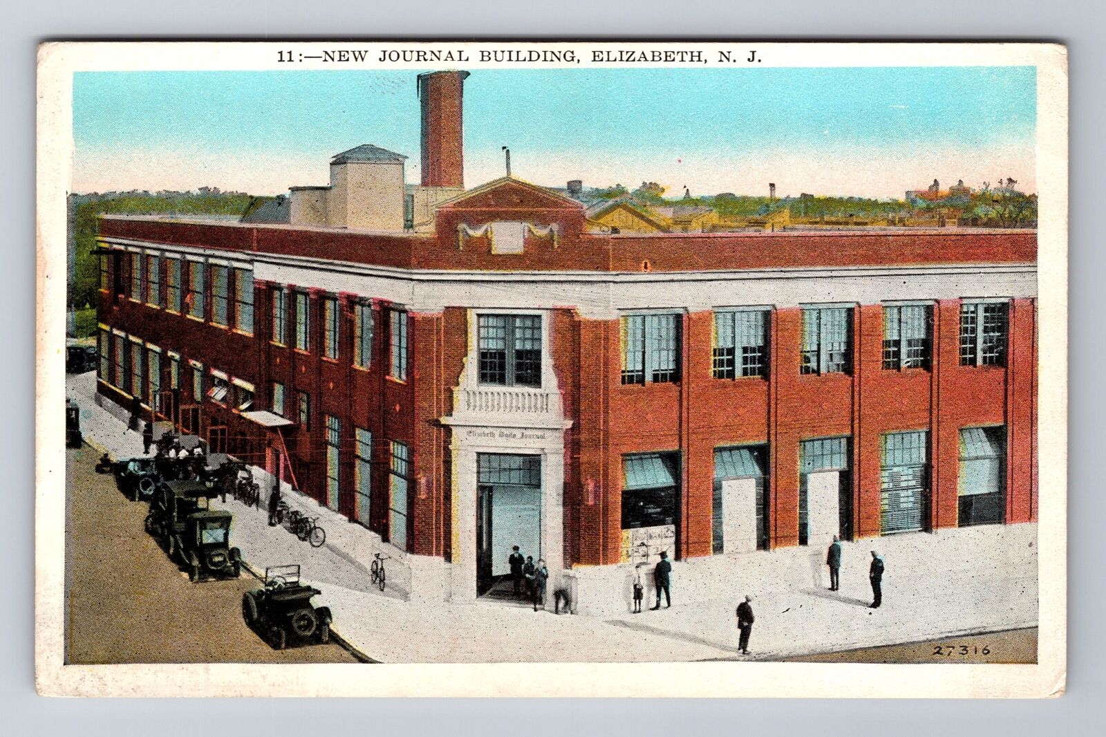 Elizabeth NJ-New Jersey, Aerial New Journal Building, Antique Vintage Postcard