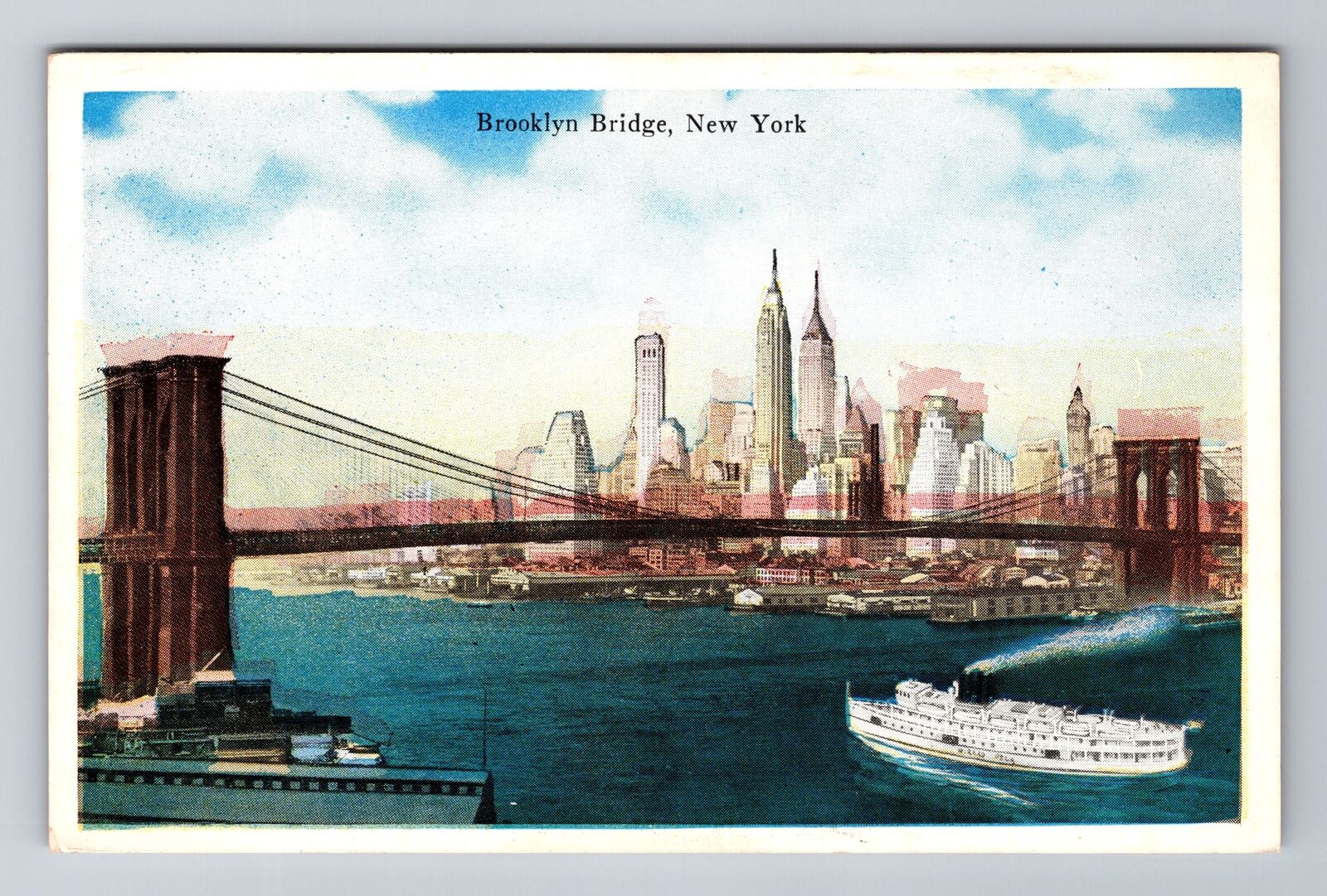 Brooklyn NY-New York, Aerial Brooklyn Bridge, Antique, Vintage Souvenir Postcard