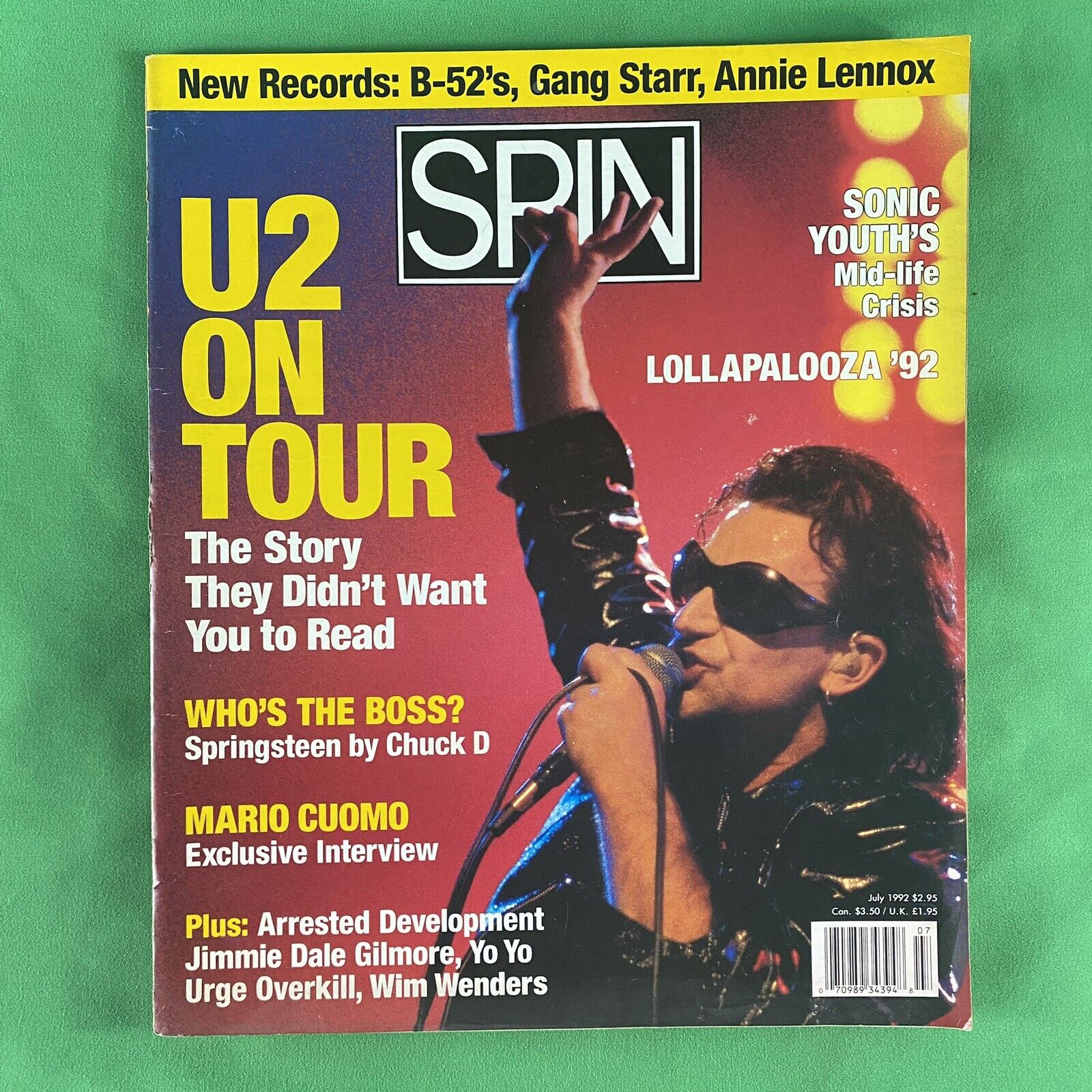 Spin Magazine July 1992 U2 Tour Lollapalooza 92 Sonic Youth Chuck D Gang Starr