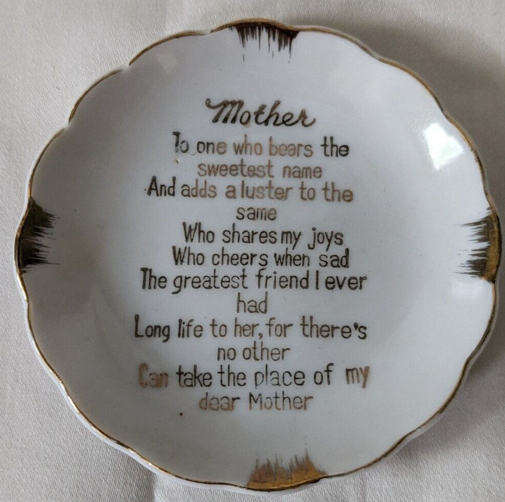 Vintage Mother Poem Miniature Decorative Plate Gold Rimmed