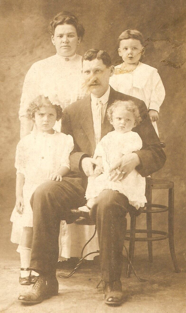 Old Vintage Antique Real Photo RPPC Postcard Young Family Mother Father Children