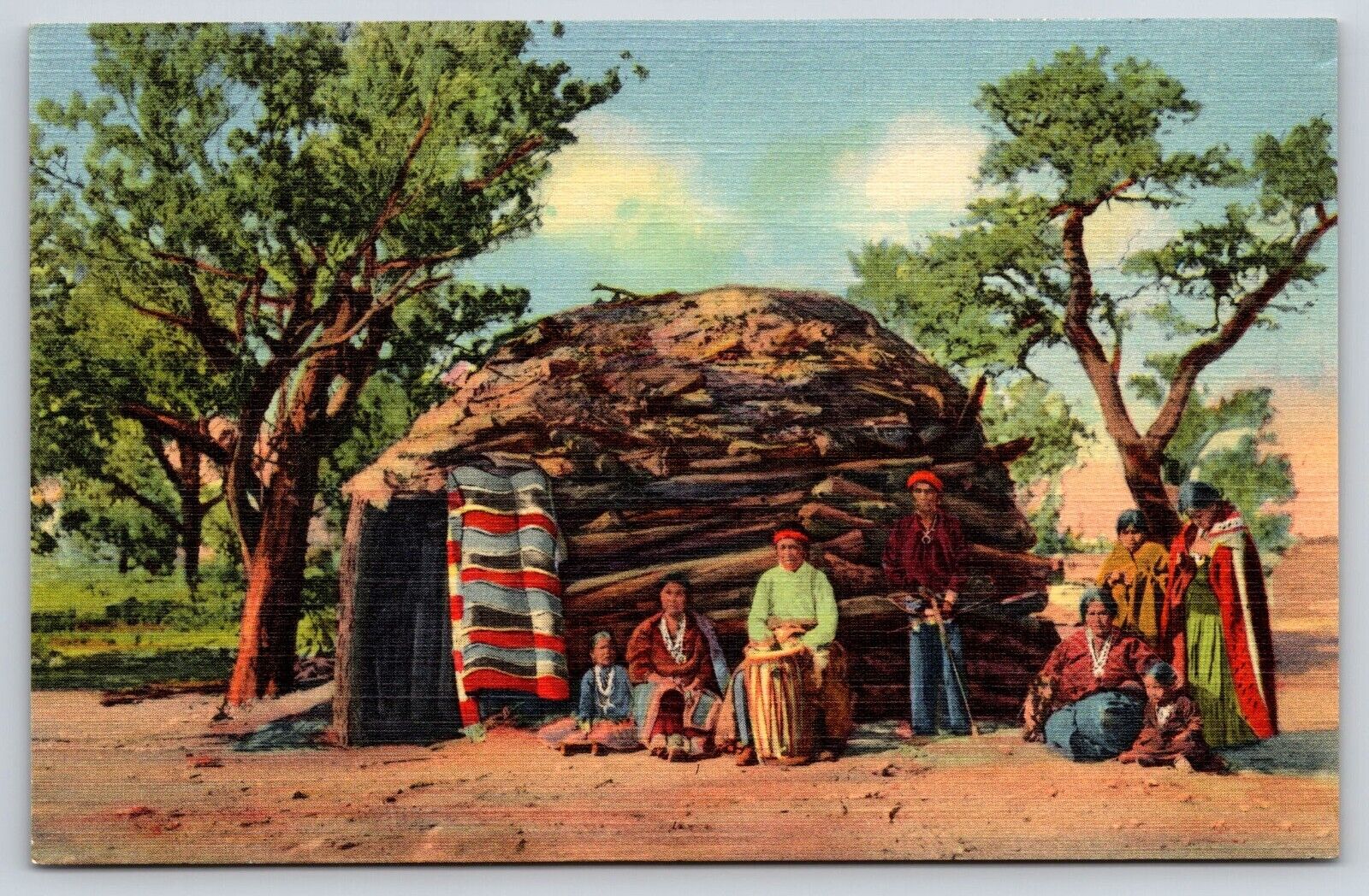 Navajo Indians On Reservation, Antique, Vintage Postcard