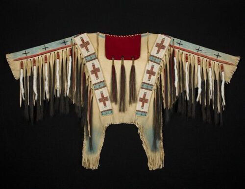 Old American Handmade Beige Buckskin Suede Beaded Powwow Regalia War Shirt  NW10