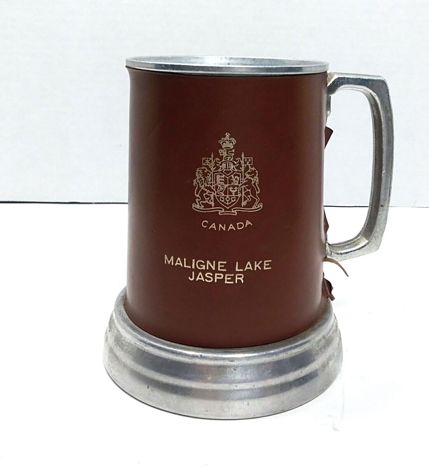 Vintage Maligne Lake Jasper Canada Pewter Glass Bottom Mug