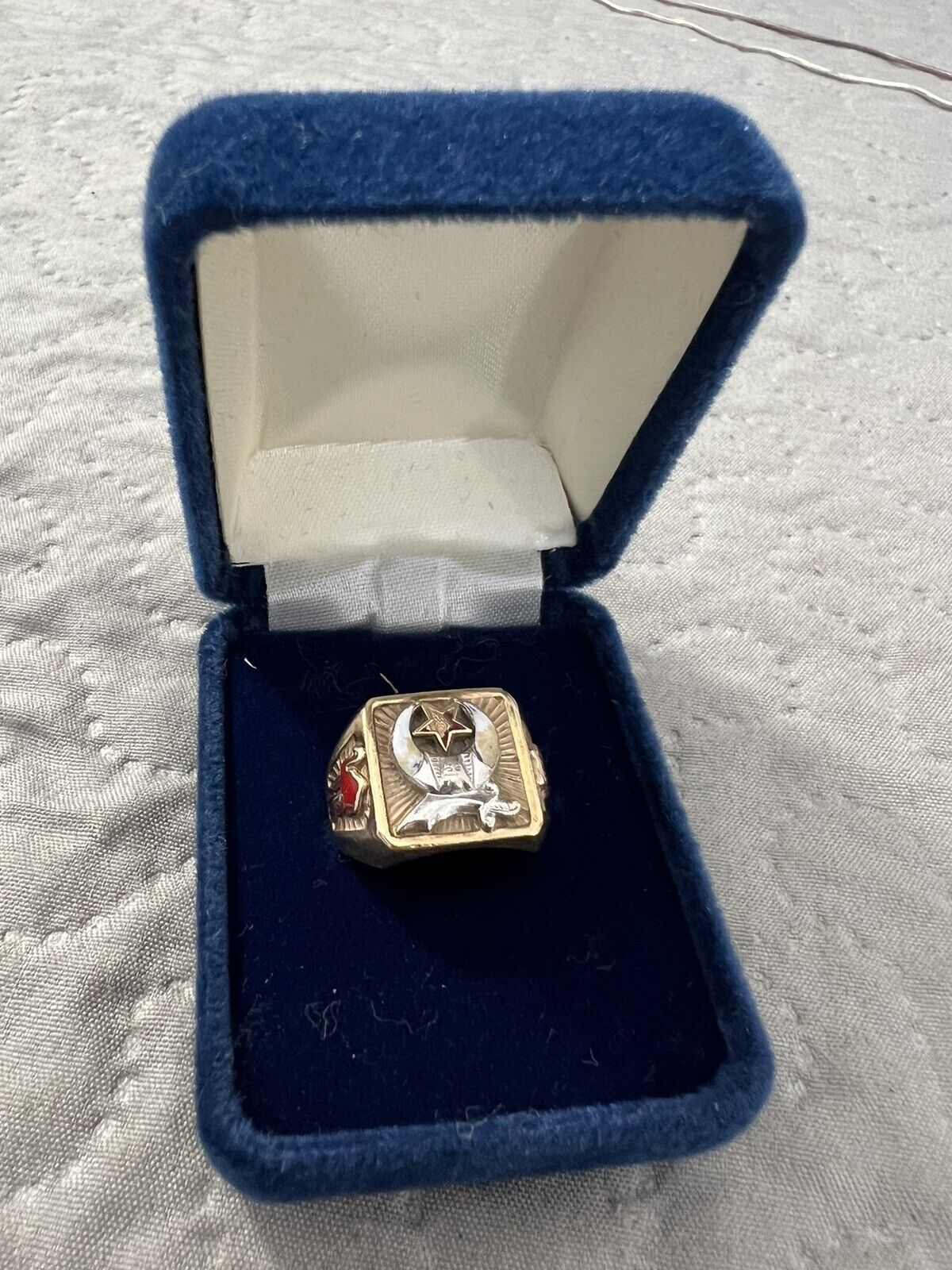 Vintage 10k Yellow Gold, Diamond Mens Shriners Masonic Ring Size 8