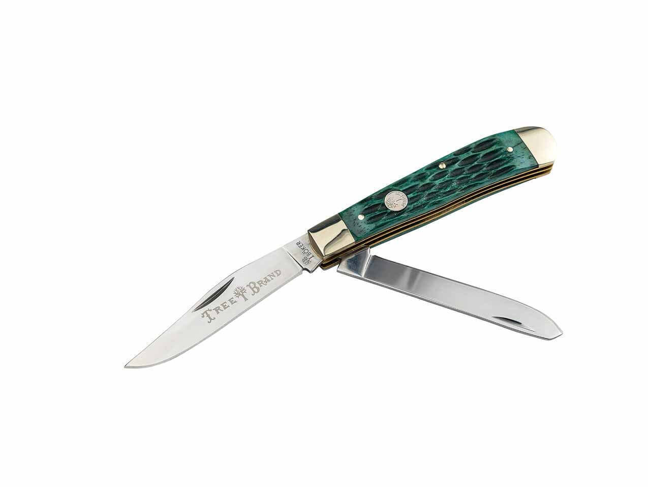 Boker TS 2.0 Trapper Pocket Knife, Jigged Green Bone Scales, 3.125\