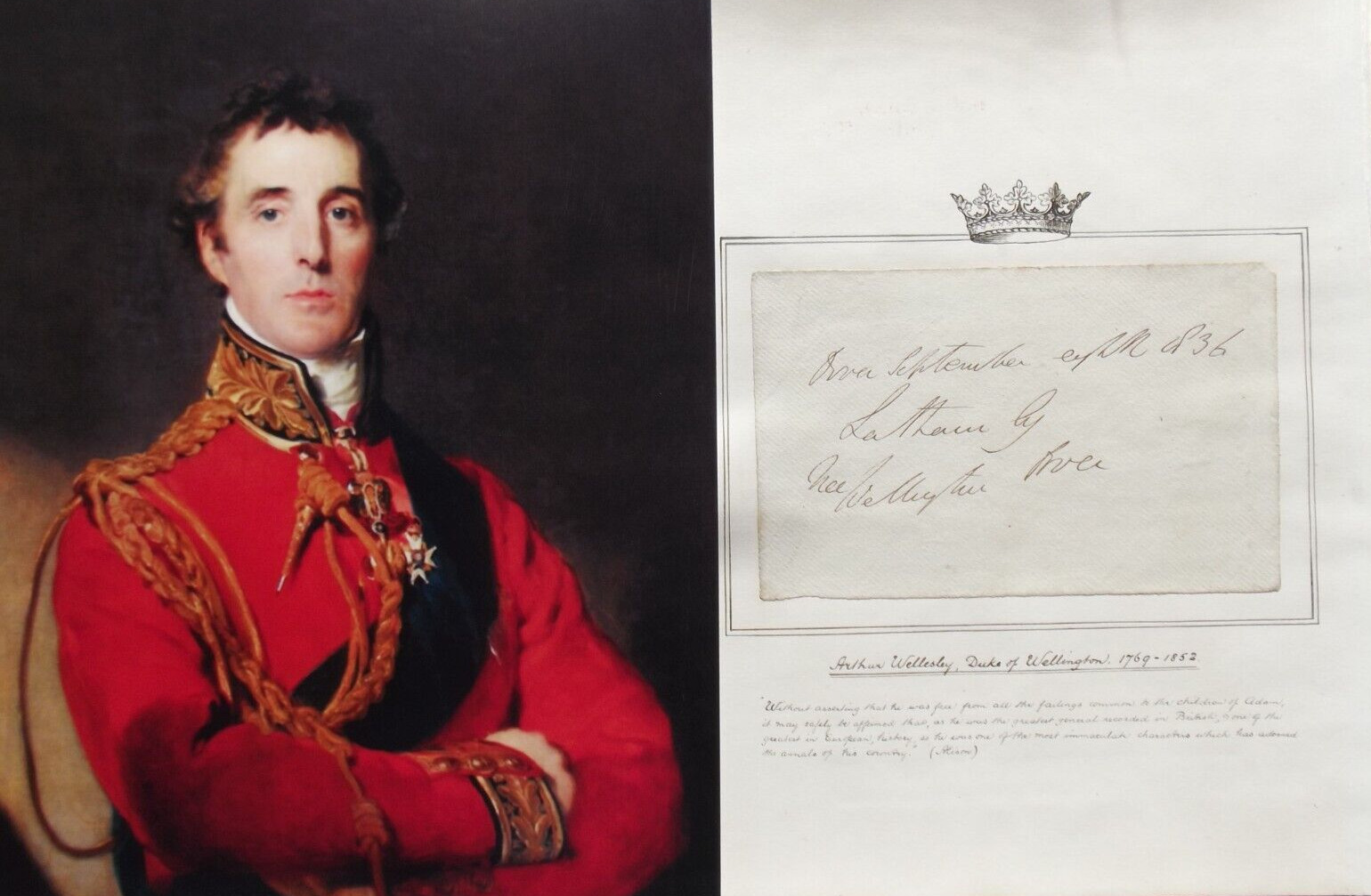 Arthur Wellesley, 1st Duke of Wellington Prime Minister England 1834 Autograph