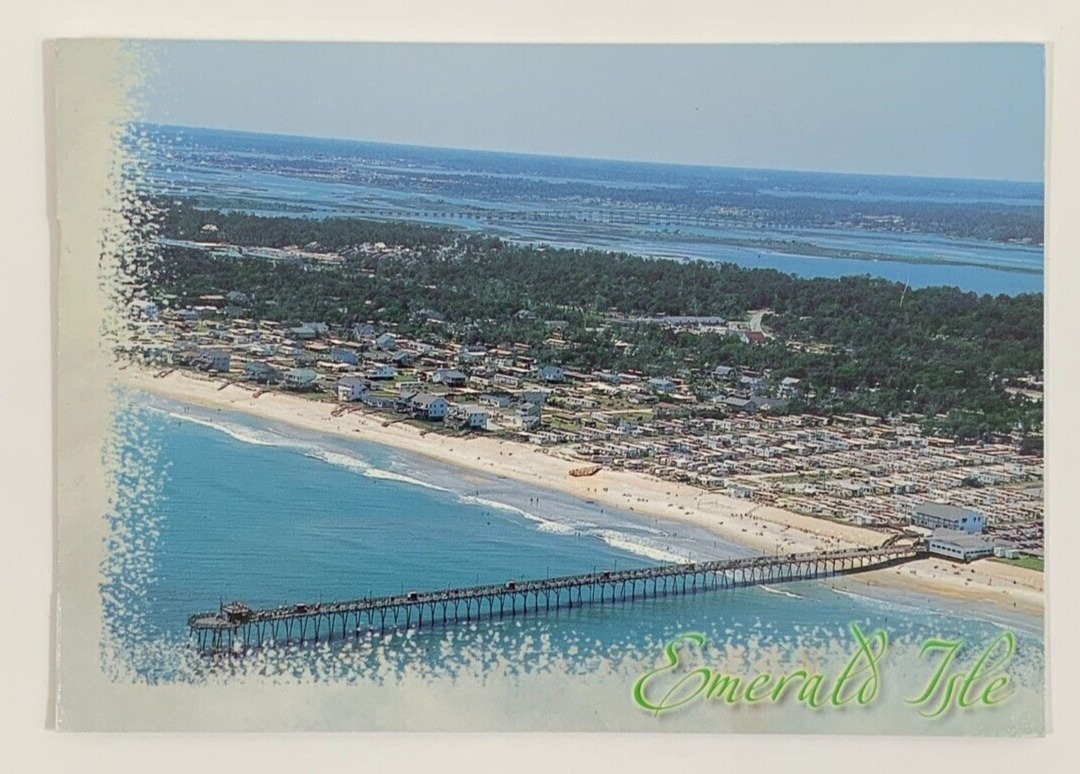 Aerial View of Bogue Inlet Pier Emerald Isle North Carolina Postcard Posted 2000