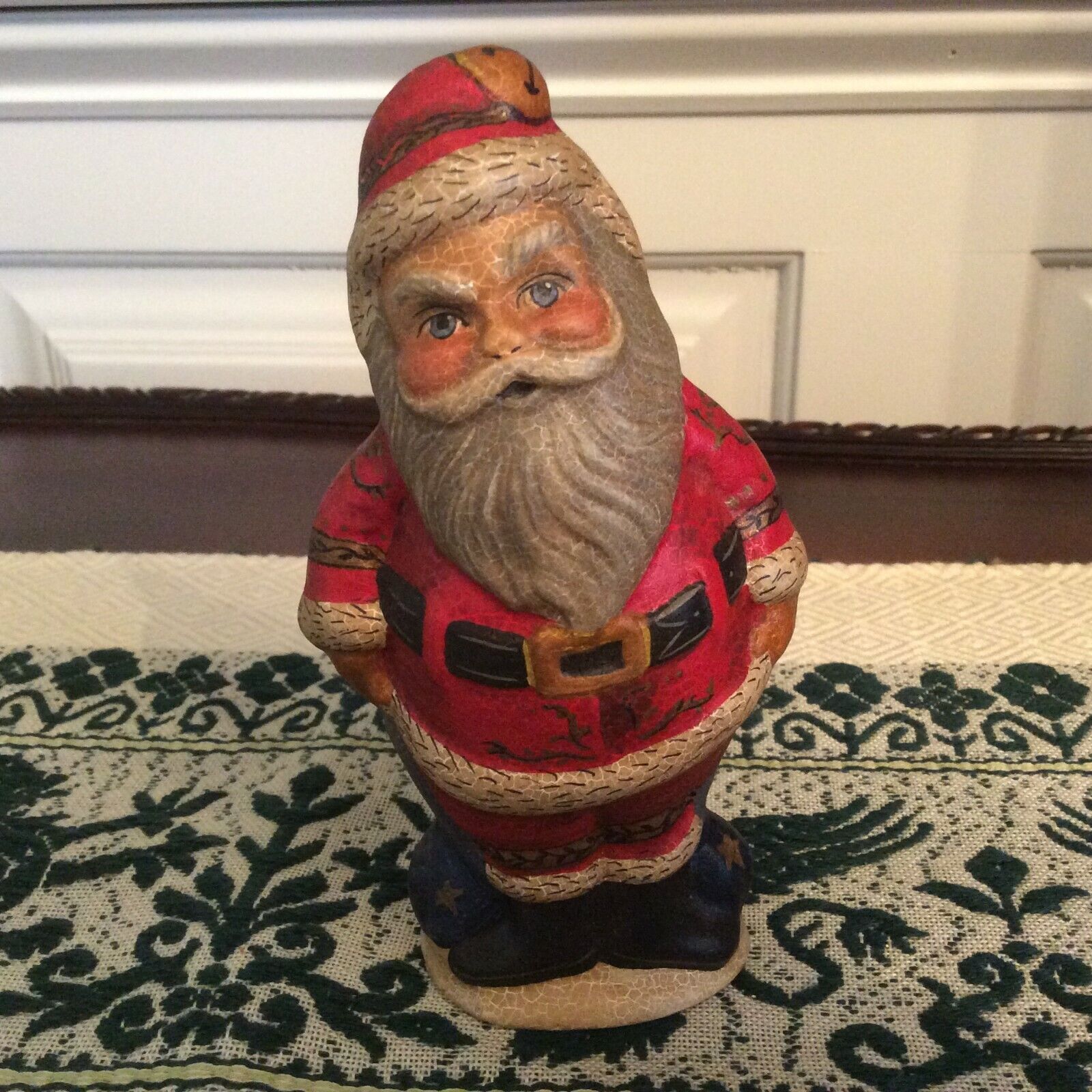Vaillancourt Folk Art Chalkware Santa with Bell on Hat 5 3/8\