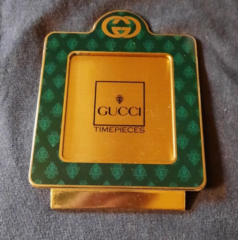 Rare Vintage Gucci Timepieces Display Counter Sign Brass and Enamel