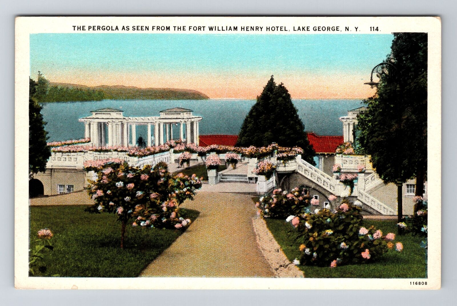 Lake George NY-New York, Pergola As Seen From Fort William Vintage Postcard