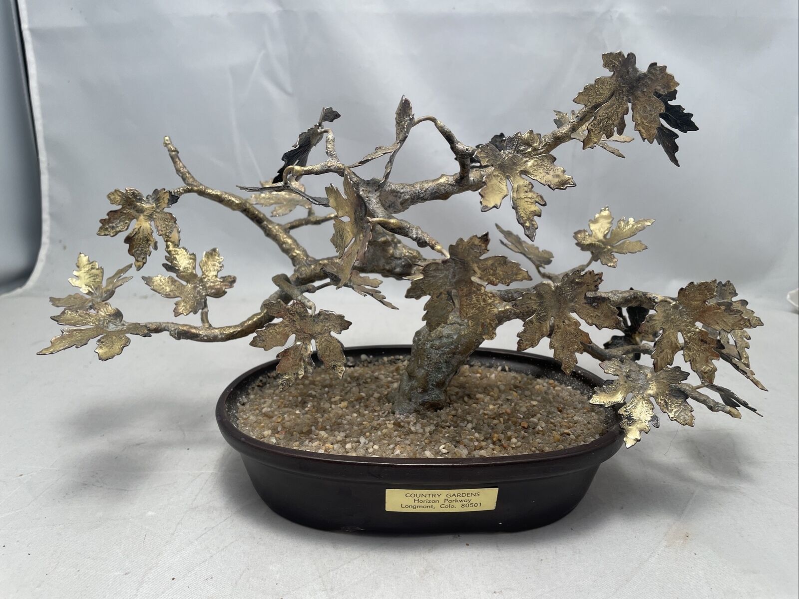 Bovano of Cheshire, Conn. Brass Topiary Oak Tree With Leaves In Pot 14x7 In.