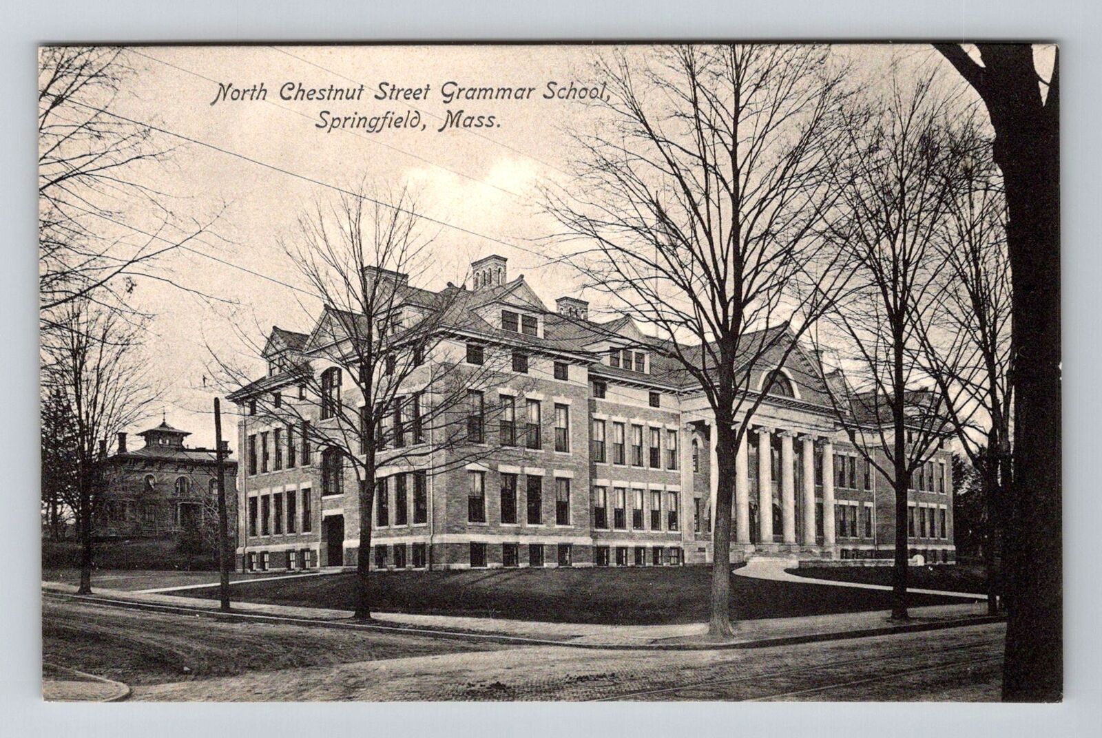 Springfield, MA-Massachusetts, North Chestnut Grammar School, Vintage Postcard