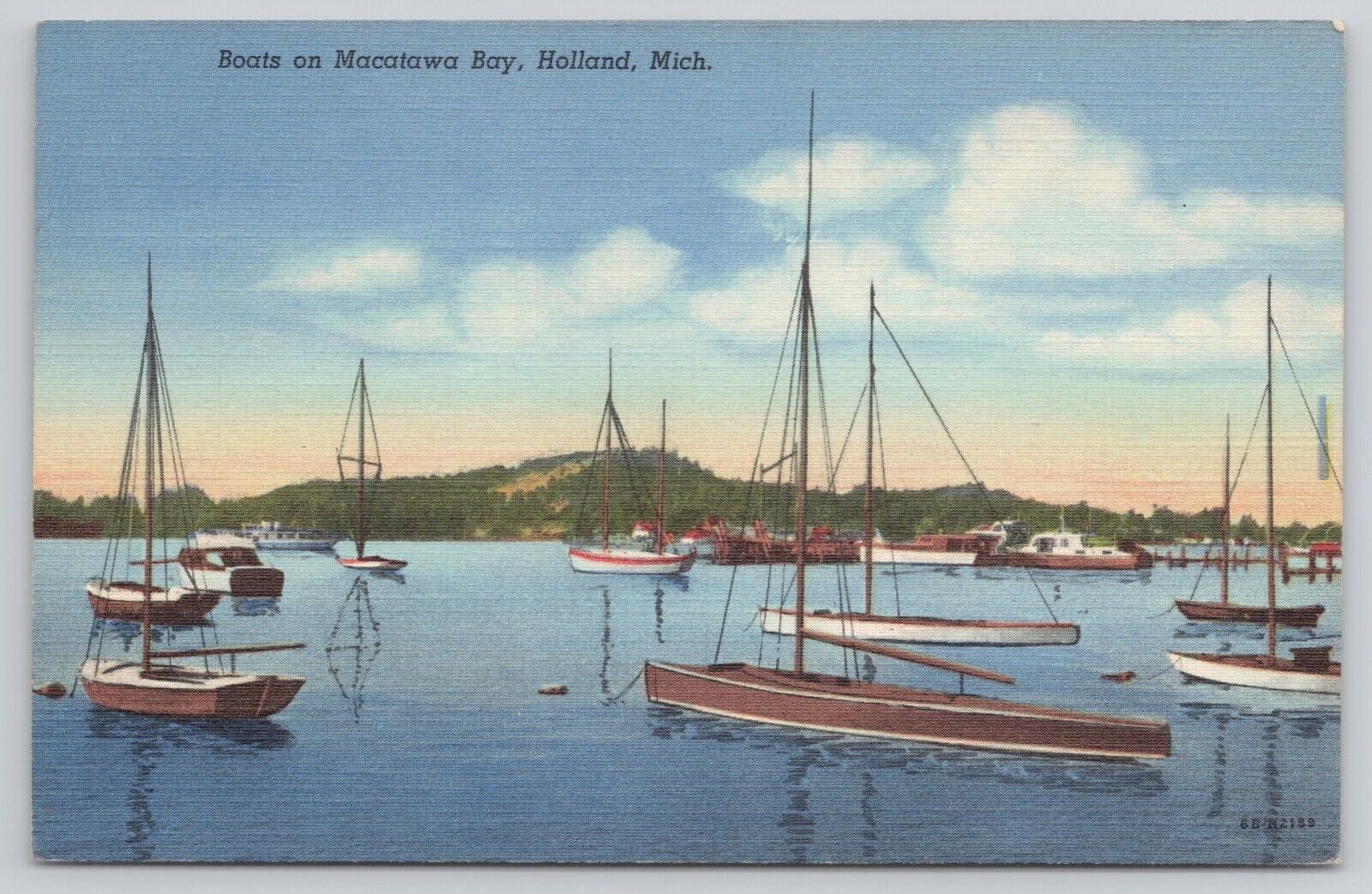 Sail Boats on Macatawa Bay Lake Michigan Holland Michigan Vintage 1946 Postcard