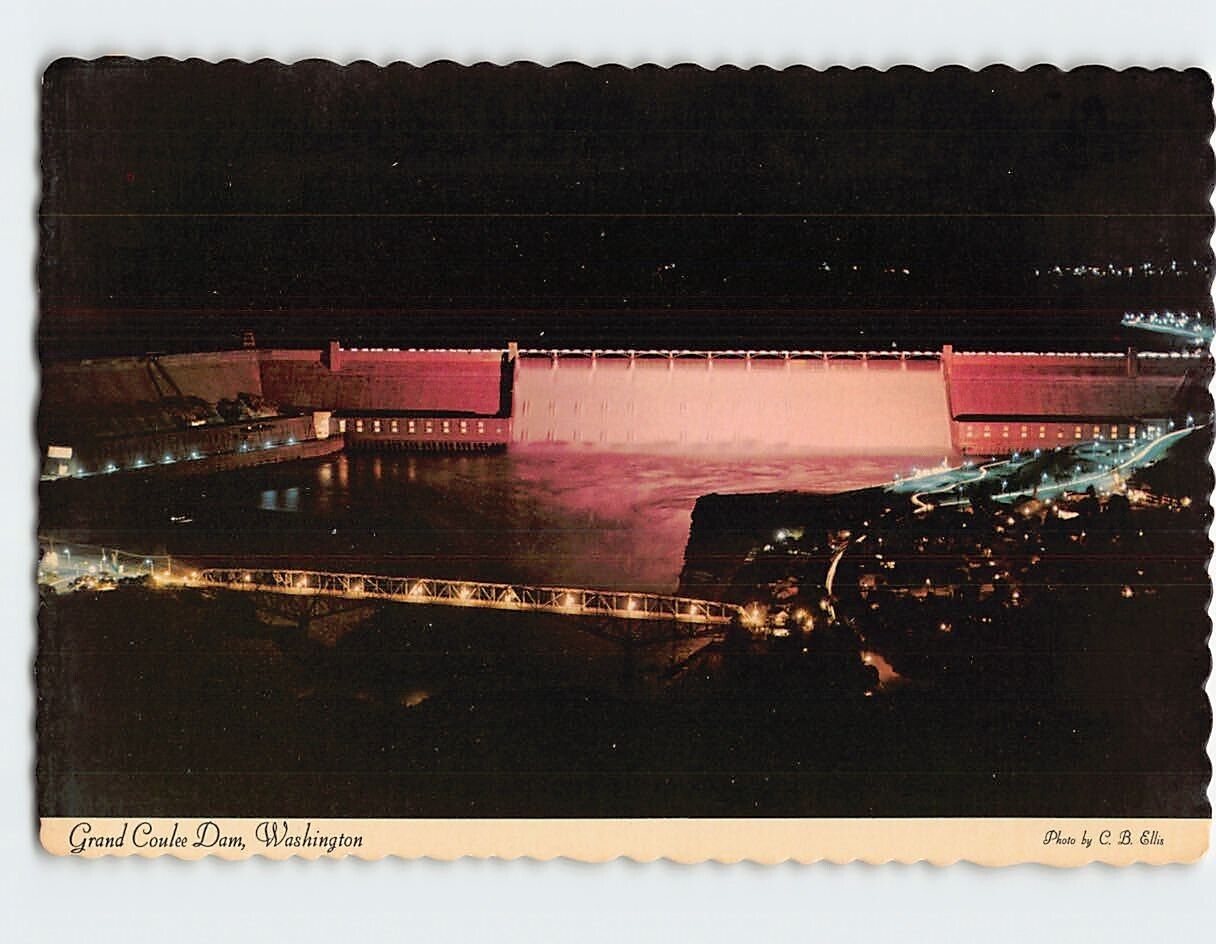 Postcard Grand Coulee Dam at Night Washington USA