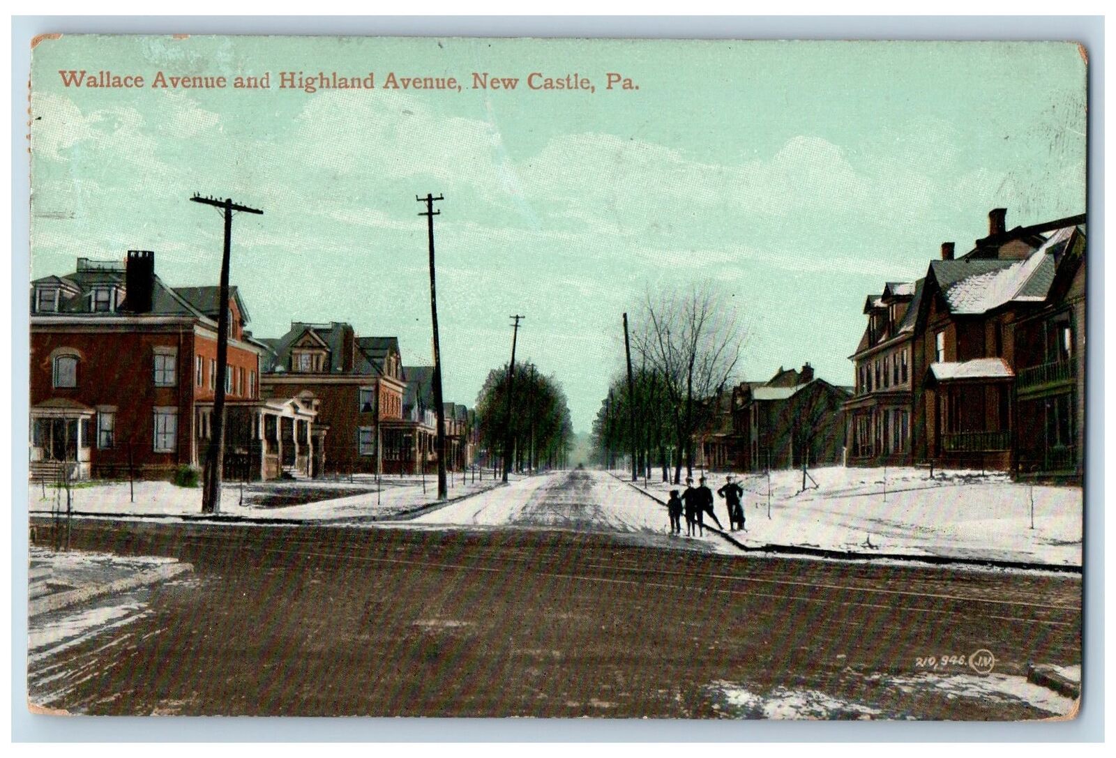 New Castle Pennsylvania PA Postcard Wallace Avenue And Highland Avenue 1910 Snow