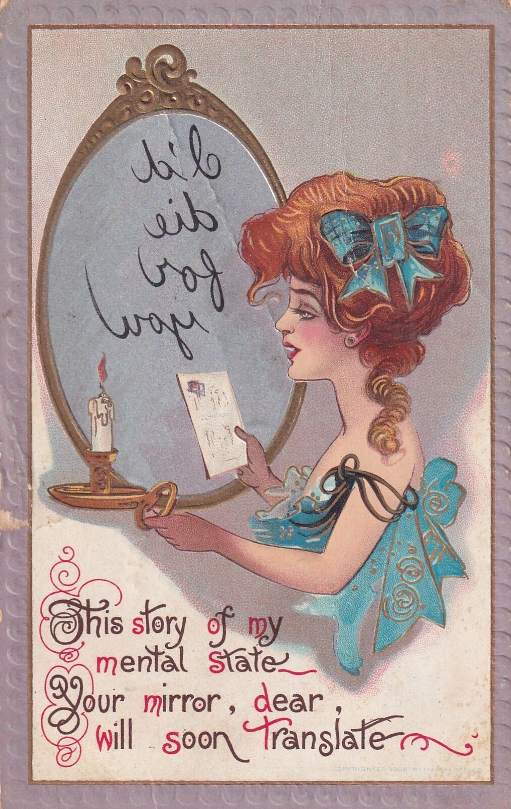 Woman Looking On The Mirror 1914 This Story Of My Mental State Postcard D26