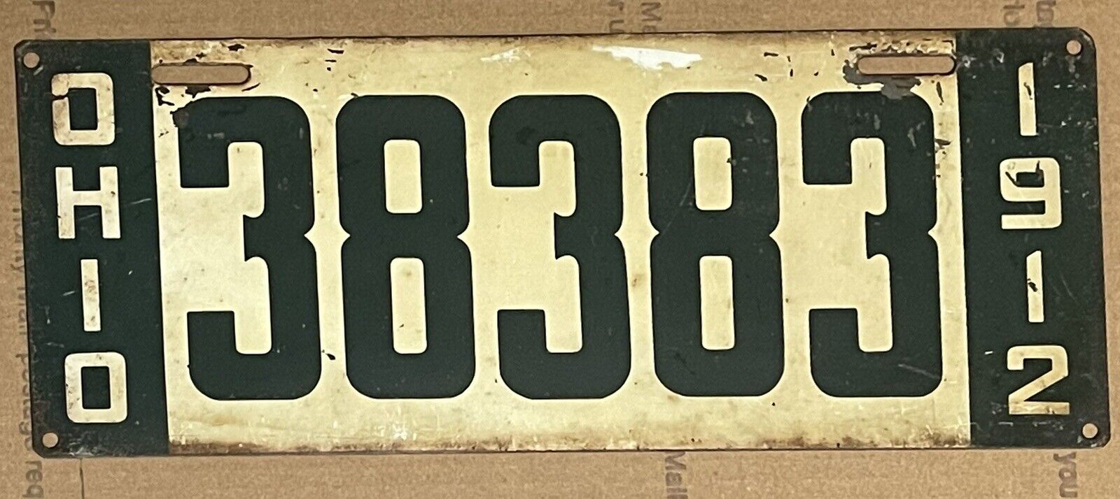 1912 Ohio License Plate Tag # 38383 100% Original Condition Palindrome Repeater