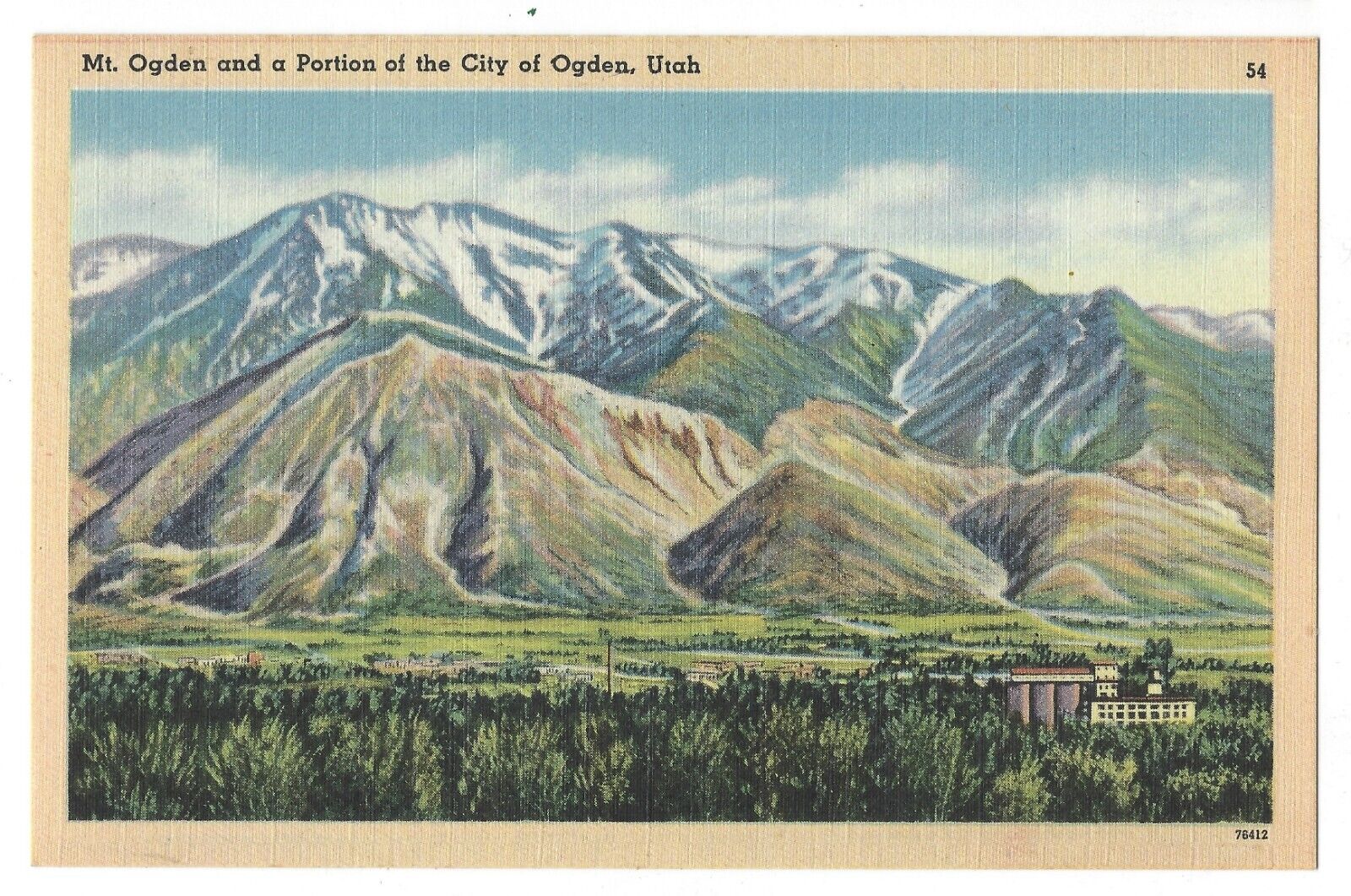 Mt Ogden & A Portion of The City of OGDEN, UTAH, c1940\'s Unused Linen Postcard