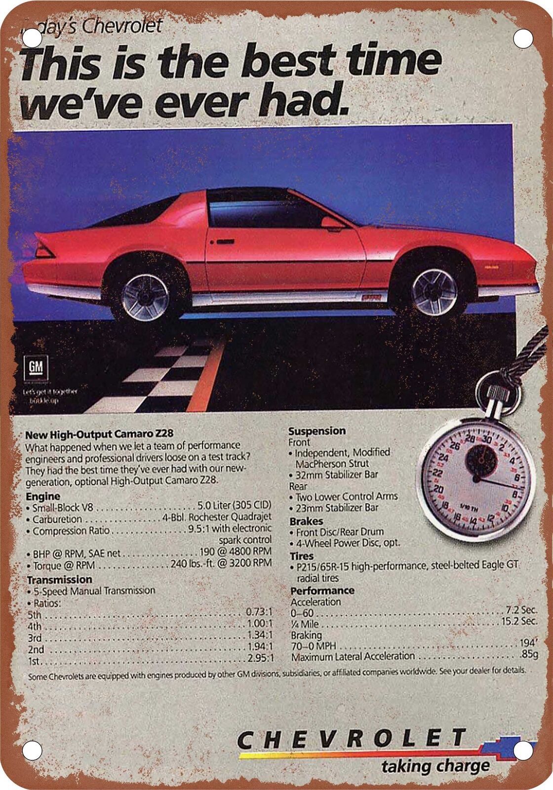 METAL SIGN - 1984 Camaro Vintage Ad 02 - Old Retro Rusty Look