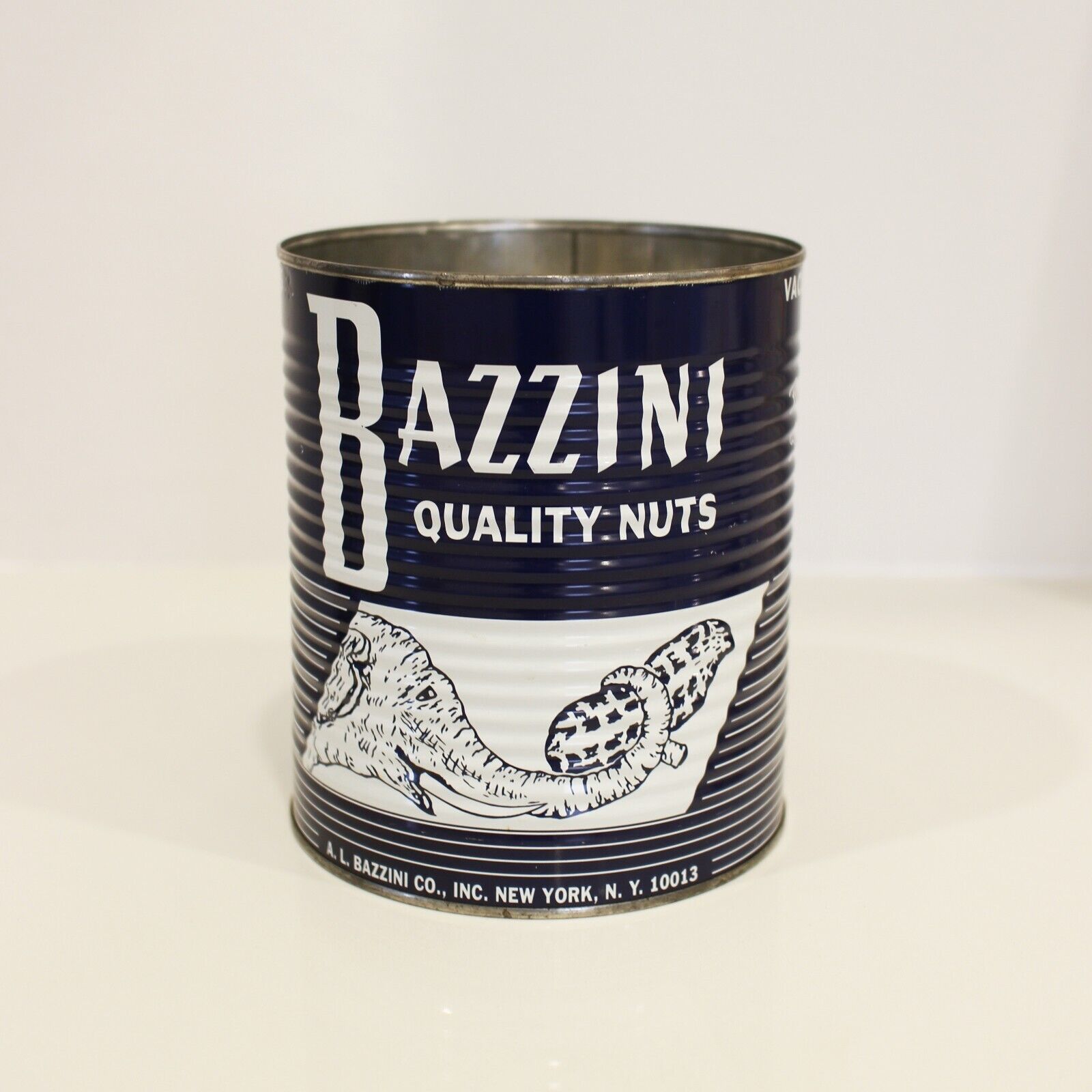 Vintage Original Bazzini Quality Nuts Tin Can New York City NYC Prop 6\