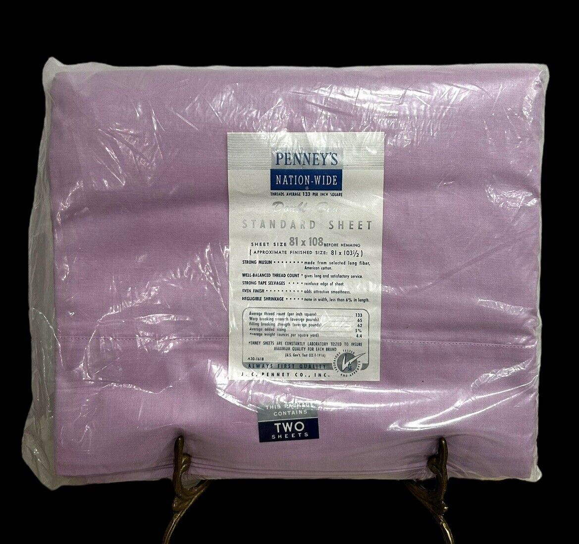Vtg Penney’s Nation Wide Double Bed 2 Flat Sheets Lilac Muslin 81x108 NOS