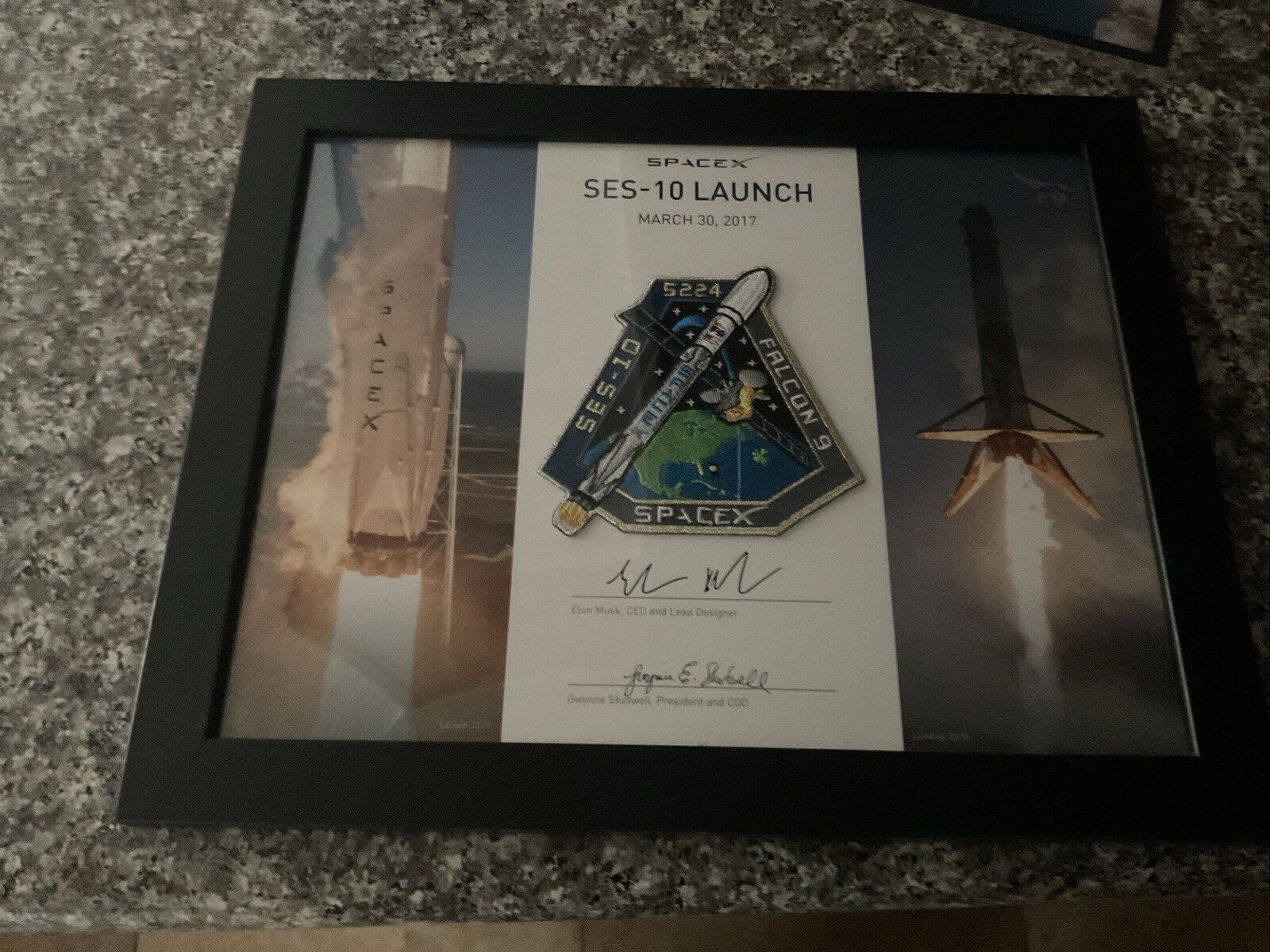 SpaceX Falcon 9 SES-10 Mission Patch, In Frame With Pictures & Facsimile Signatu