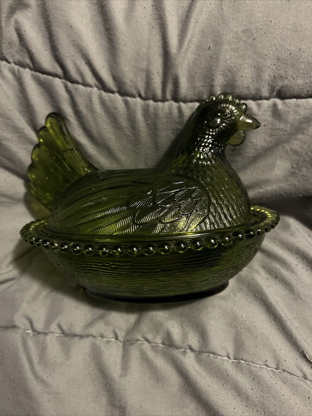 Antique Green Hen On Nest Indiana Glass