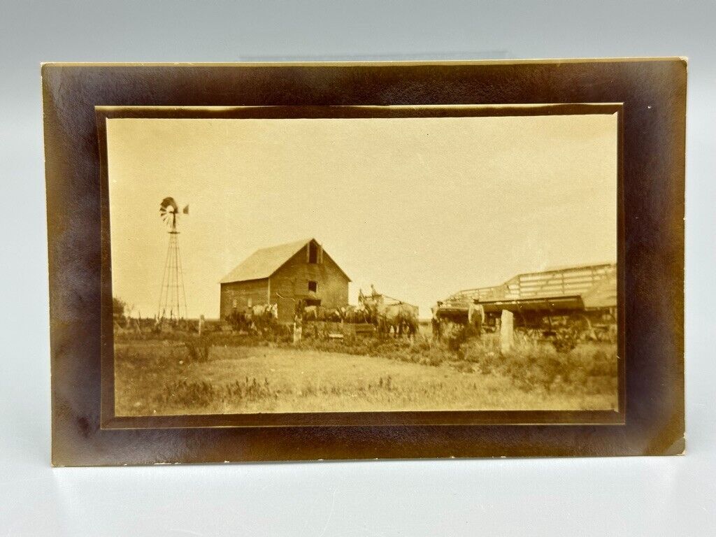 1910 BARTON COUNTY Great Bend KANSAS Farm WINDMILL Barn Real PHOTO Postcard RPPC
