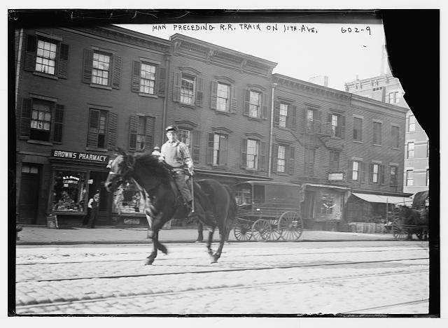 Man preceding R.R. train on 11th Ave. New York City c1900 Large Old Photo