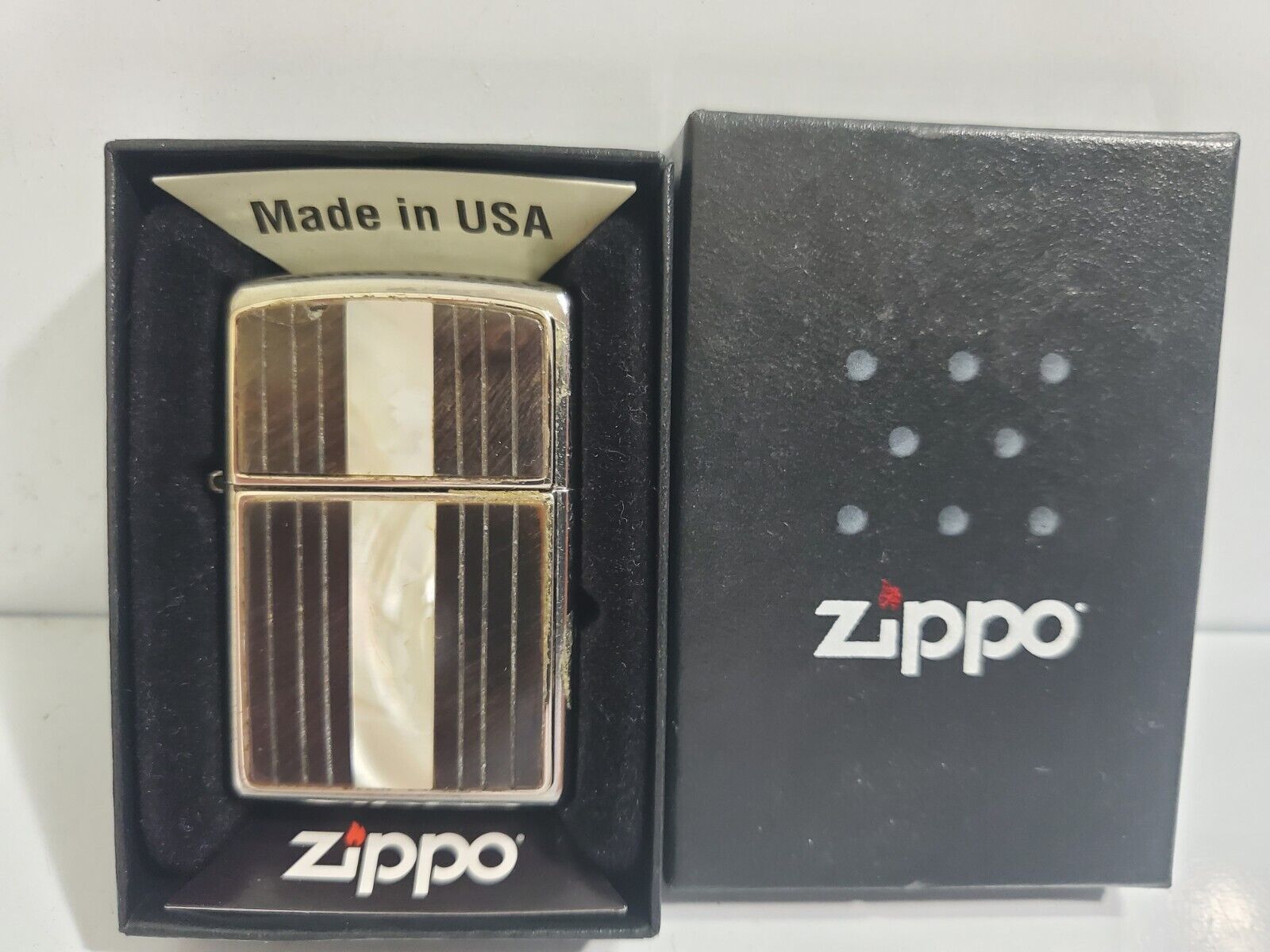  Zippo Luxury Black Onyx & White Pearl  Pattern Lighter ZIPPO BOX, WORKS 4819/24