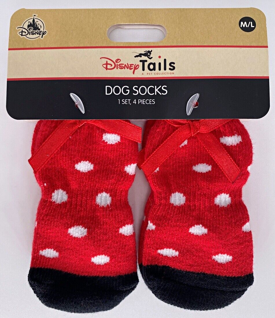 Disney Parks Tails Pet Collection Dog Socks 1 Set 4 Pcs M/L Minnie Mouse Bows
