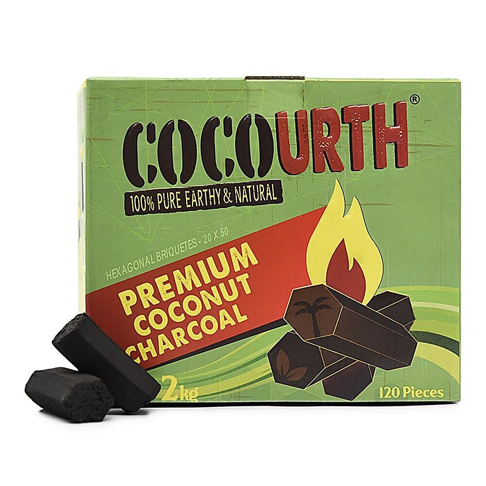 CocoUrth 120 Pcs Natural Coconut Hookah Charcoal Coal (HEXAGONS) 2kg