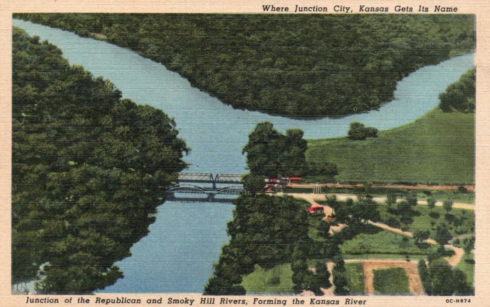 Postcard KS Junction City Republican & Smoky Hill Rivers Linen Vintage PC b4051