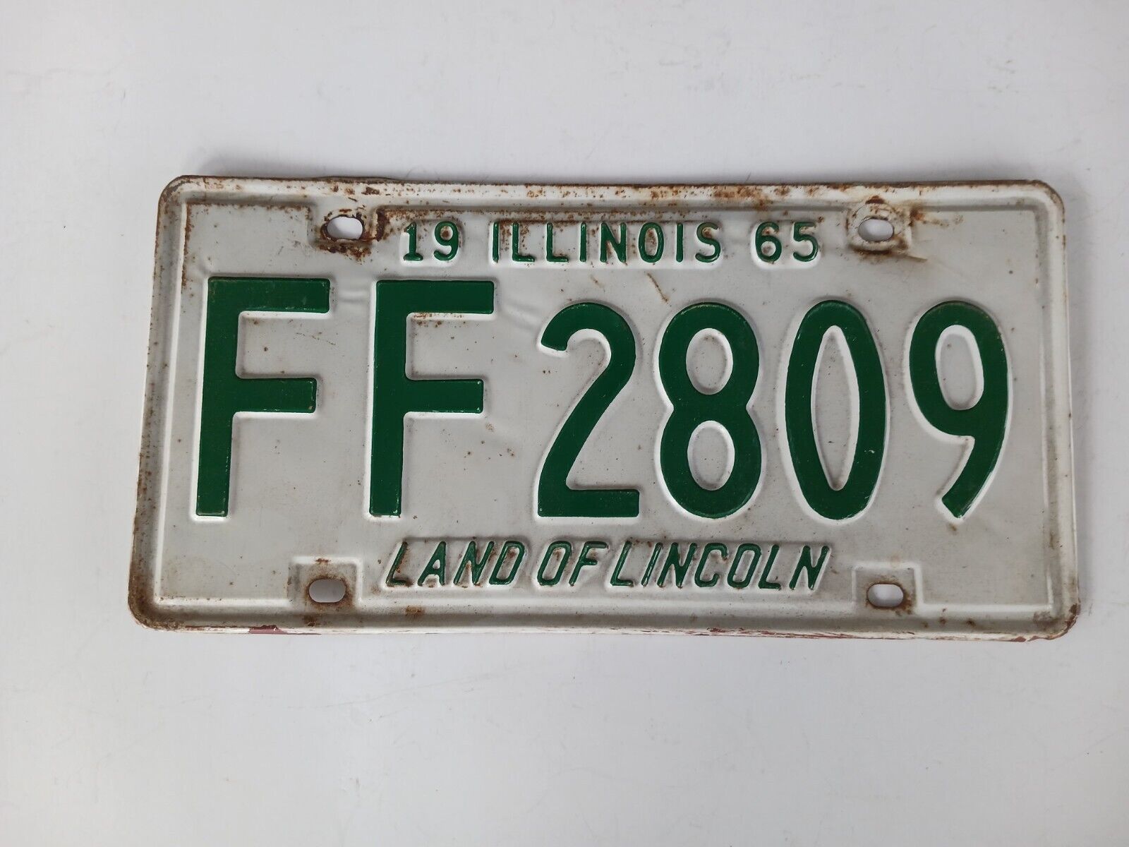 1965 Illinois IL License Plate FF 2809 Land of Lincoln