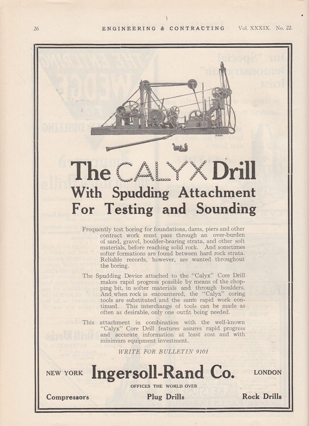 1913 Ingersoll-Rand Co New York NY Ad: Calyx Drill with Spudding Attachment