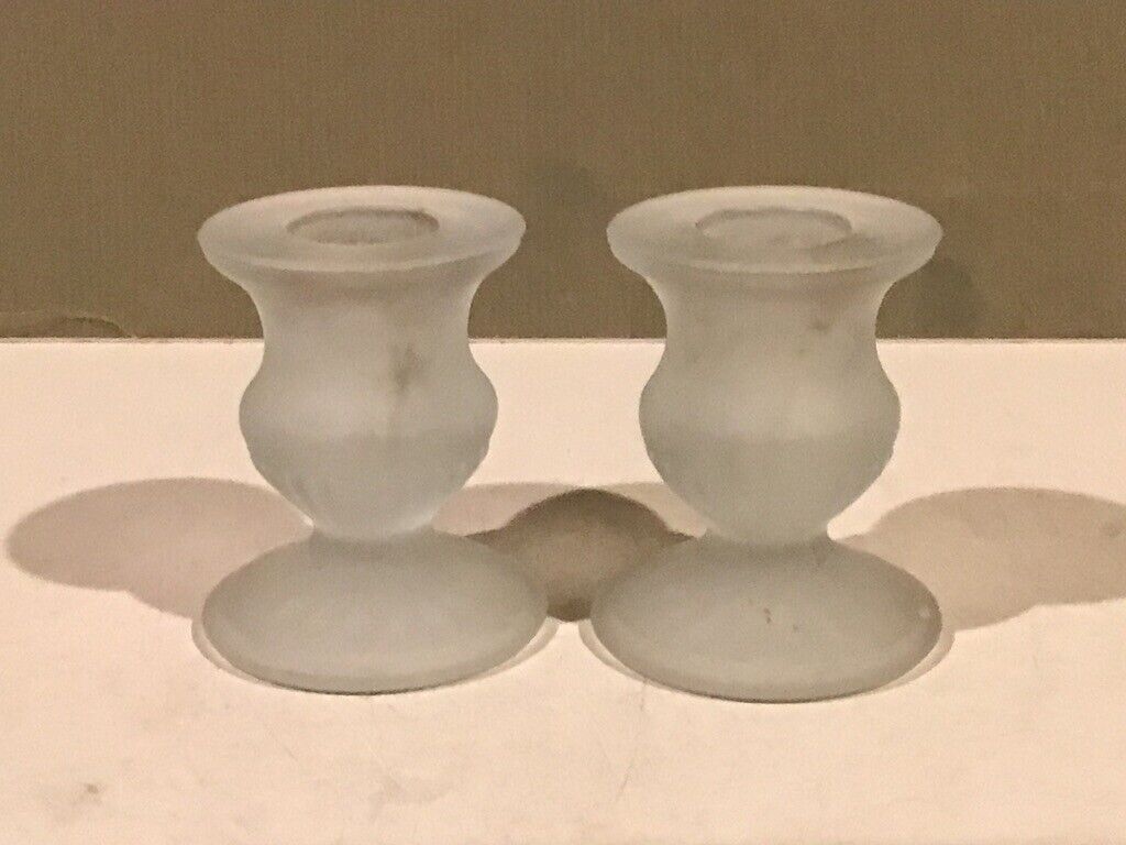 Short 2.5” Frosted Glass Taper Candle Holders, Set of 2
