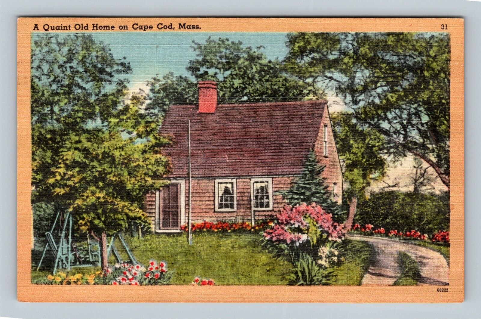 Cape Cod MA-Massachusetts Scenic Quaint Old Home & Gardens Vintagec1949 Postcard