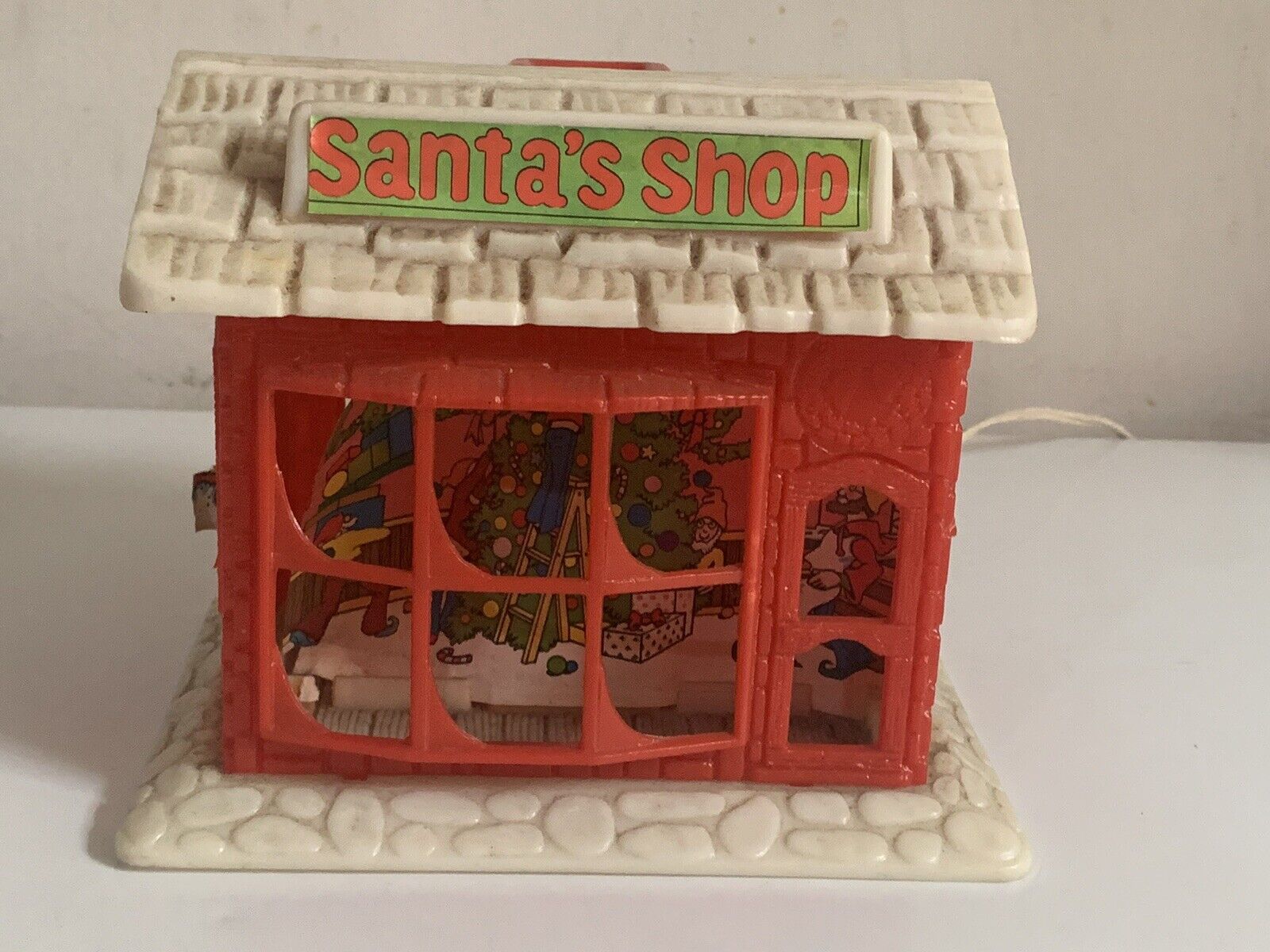 Vintage 1950's Hard Plastic Christmas Santa's Shop Light Up Workshop Home Decor