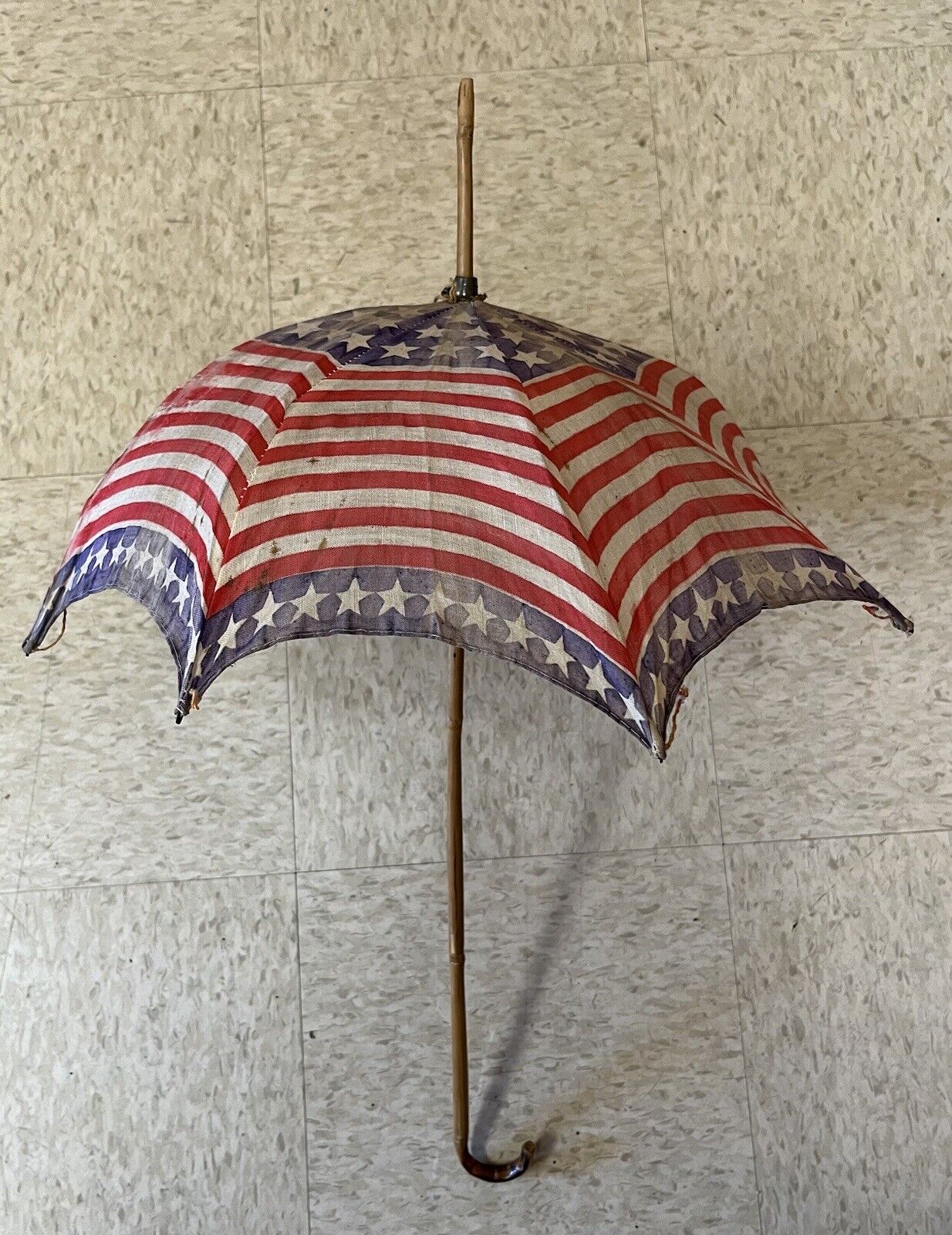 Antique Patriotic USA Flag Campaign 4th Of July Childs Parasol Umbrella RARE