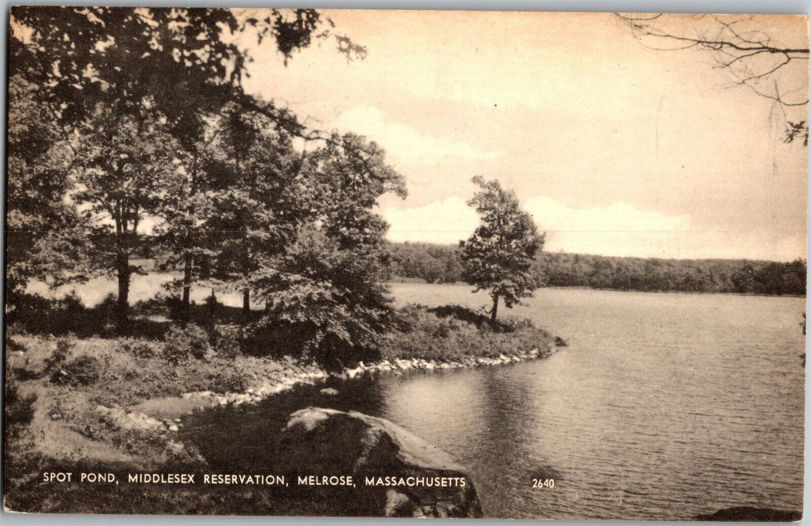 Spot Pond, Middlesex Reservation, Melrose MA Vintage Postcard D75