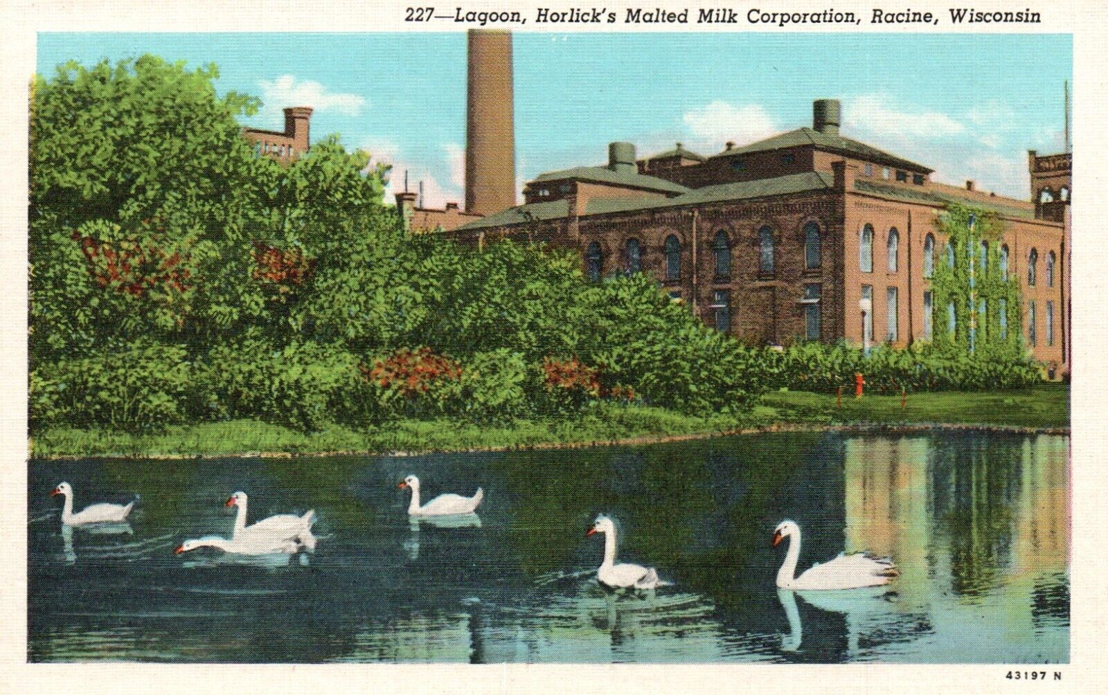 Postcard WI Racine Lagoon Horlicks Malted Milk Corporation Vintage PC G9741