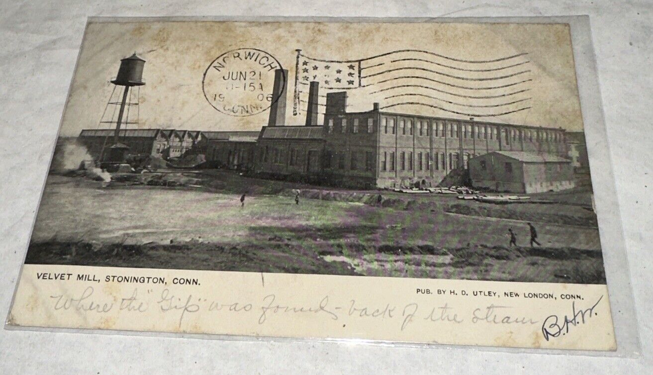 1906 Velvet Mill Stonington CT Connecticut Postcard