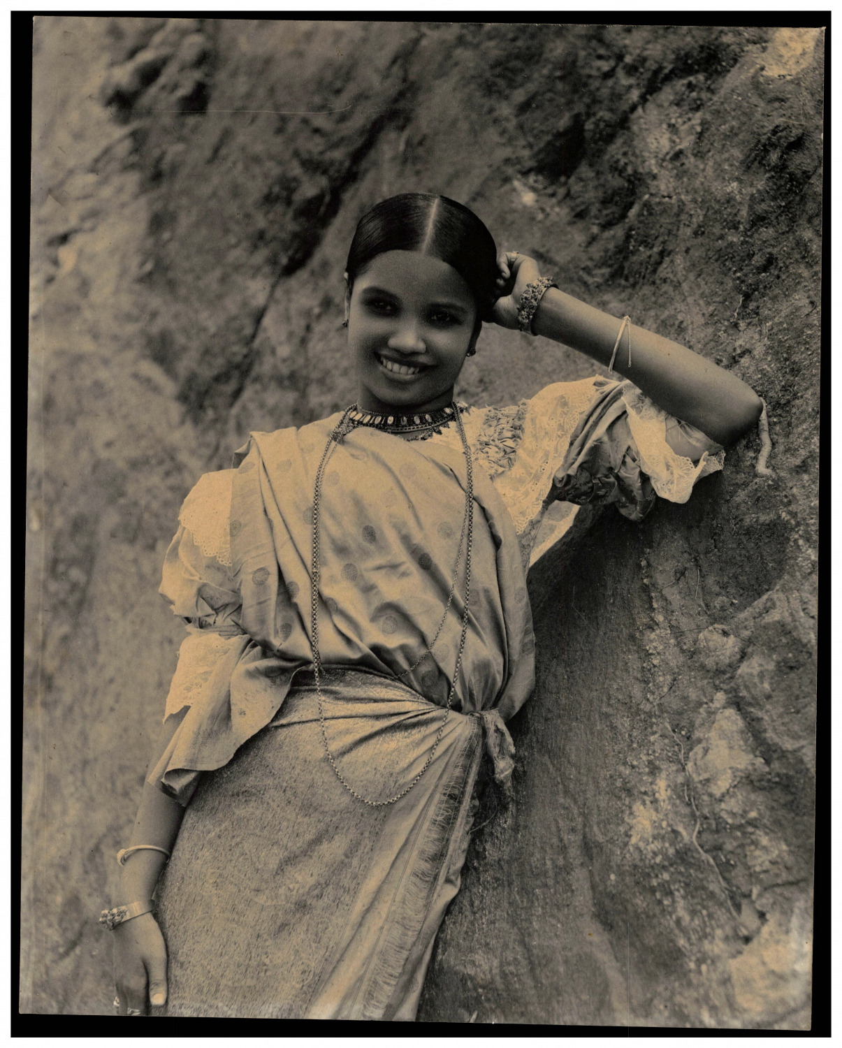 W.A. Vintage Ceylon Women's Plate & Co. Sri Lanka Print.  Platinum Print 