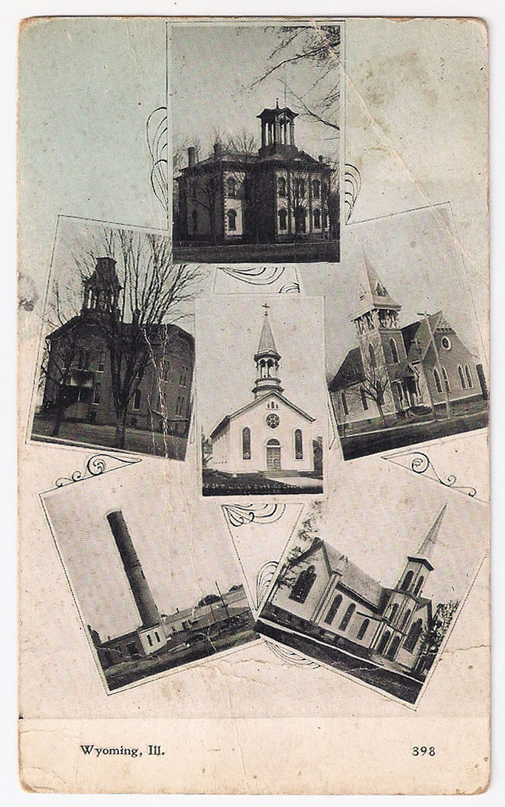 Wyoming Illinois Schools and Churches Antique Postcard 130